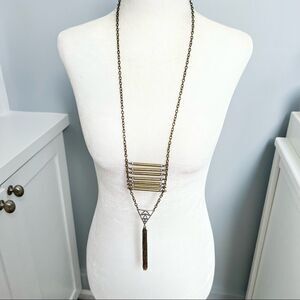 Tapered long tassel metallic necklace